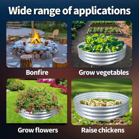 Image showing wide applications of the 60 Inch Fire Pit Ring Built From 0.8mm Galvanized Steel Heavy Duty Burn Barrel