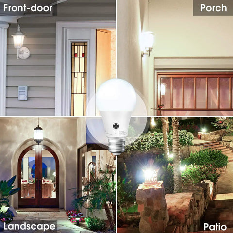Dusk To Dawn Outdoor LED Bulbs 5000K Daylight A19 75W Equivalent 10.5W Energy Saving Auto Dusk To Dawn Sensor Lights For Front Porch And Outdoor