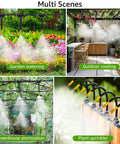 100 Ft One Quarter Inch Drip Irrigation System Kit With 16 Adjustable Copper Nozzles used in garden, patio, and greenhouse setup
