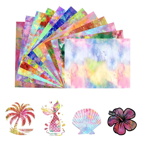 Tintnut Grungy Watercolor Heat Transfer Vinyl 12Pcs Iron On Glitter Sheets Neon Hues For Custom T Shirts And Fabric Projects Creative Crafts in vibrant colors.