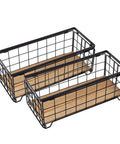Sturdy Metal Wire Toilet Paper Organizer Basket With Wood Base Holds Two Rolls And Extra Decor Box, 2 Pack