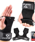 Heavy Duty Double Layer Leather Weight Lifting Wrist Straps With Adjustable Neoprene Padding For Deadlift And Powerlifting shown in black.
