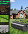 Beefy 36 Inch Lawn Roller With 17 Gallon Capacity For Water Or Sand Filling, showing push handle and durable steel frame