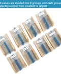 Metal film resistor kit with 156 values (1Ω–10MΩ), 1/4W, ±1%, RoHS, for DIY projects