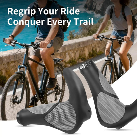 Ergonomic Bike Handlebar Grips With Anti Slip Rubber For MTB Road And Folding Bikes No Sweat Shock Absorbing Comfort shown on bikes