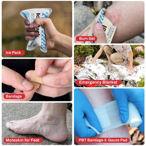 RHINO RESCUE EVA waterproof first aid kit with ice pack, burn gel, bandages, emergency blanket, moleskin, gauze pad