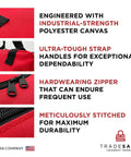 Heavy Duty Lockout Tagout Bag for LOTO Devices with strong handles and tear-resistant polyester material, close-up view