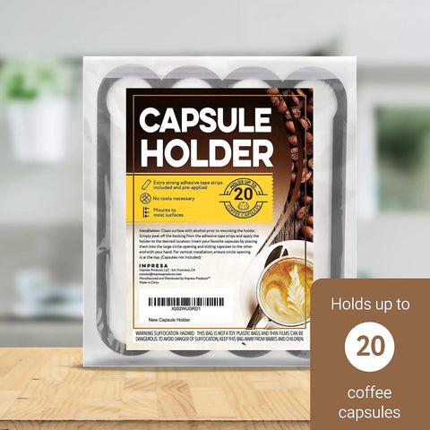 Dope Under Cabinet Capsule Organizer For Vertuo Pods 20 Capacity Adhesive packaging on a kitchen counter.