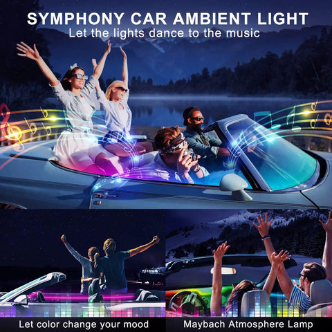 Car Interior LED Strip Light With App Control Dreamcolor RGB 6 In 1 Kit in convertible, showcasing ambient lighting effects at night