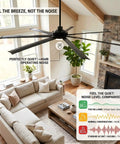 120 Inch Ceiling Fan With Lights For Large Commercial Spaces And Industrial Shops, Heavy Duty Outdoor Covered Area Fan Delivering Up To 24,000 CFM Of Powerful Airflow, Built For Big Open Rooms, black blades in living room