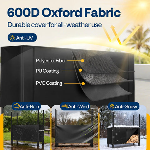 Heavy Duty Four Foot Firewood Rack Workhorse With Cover Set, weatherproof fabrics structure, UV, rain, wind, snow protection