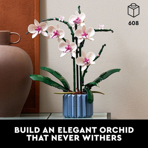 Orchid Building Kit For Adults 18 Plus Dope Artificial Orchid Flower Display Buildable Fake Plant For Home Kitchen Desk Or Office Decor Customizable Bloom And Foliage Ideal Birthday Gift 10311, 608 pieces, blue pot