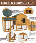Diagram of 66 Inch Wooden Chicken Coop Indoor Outdoor For 2 To 4 Hens Weatherproof Hen House Hangout With Egg Box And Wire Fence