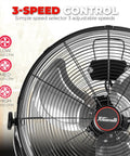 Close-up of 20 Inch High Velocity Shop Fan With Telescoping Height, 3 Speed Control, Adjustable Tilt, Heavy Duty Standing Floor Fan