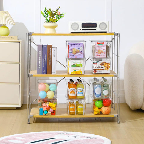 Six Pack Clear Storage Bins With Lids For Easy Organization See Through Plastic Containers With Handles on shelf