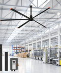 Beast Of A 192 Inch HVLS Ceiling Fan No Light For Large Spaces in warehouse, black 6-blade aluminum fan with wall control
