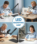 Two In One Magnifying Lamp With Light And Stand For Seniors And Crafts Stepless Color And Brightness Desk LED Clamp Lamp in use