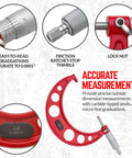 Image of Six-Piece Outside Micrometer Set 0-6 Inches with carbide tips, showcasing ratchet stop and detailed graduations