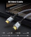 HDMI cable; two nylon-braided cables with gold-plated connectors (close-up view)