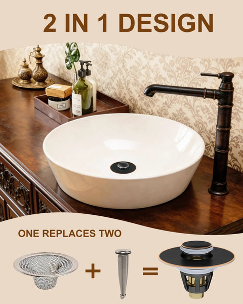 Bathroom Sink Stopper Pop Up Drain Plug With Detachable Hair Catcher Anti Clogging Design Fits 1.1 To 1.77 Inch Drains