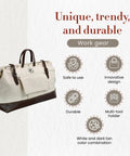 Mason's 20 Inch Tool Bag Canvas Carrier With Full Grain Leather Bottom White And Dark Tan Heavy Duty Stitching Super Spacious Pockets