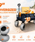 Heavy Duty Beach Wagon With 9 Inch Balloon Wheels For Sand And All Terrain Surfaces showing navy wagon with beach gear