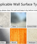 Applicable wall surface types for Zero Hassle Wall Mount Door Stopper, including ceramic tile, glass, cement, metal, wood, and wallpaper.
