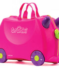 Cute pink kids ride-on luggage with wheels for travel