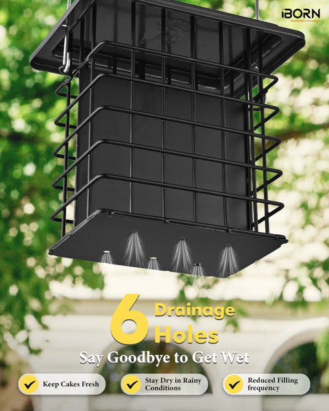 Double Suet Feeder For Outdoors Weatherproof All Metal Cage With Taller Grid Perch For Woodpeckers Easy To Clean And Refill