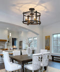 Dope Industrial Semi Flush Mount Ceiling Light With Four Lights Modern Metal Fixture in a dining room with white chairs and table