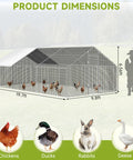 Big Walk In Chicken Coop With Run Galvanized Poultry Enclosure With Waterproof UV Cover And Secure Lock Sturdy Steel Frame Ideal