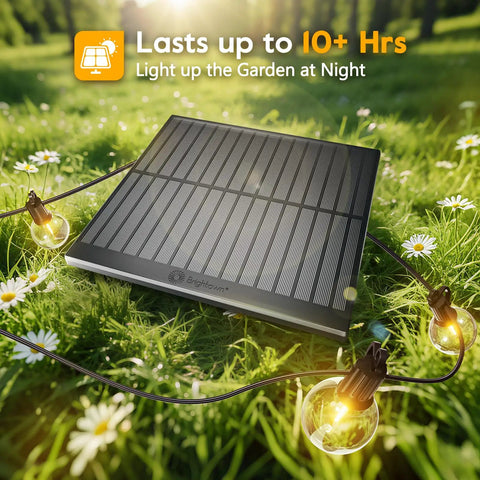 Solar Outdoor String Lights 38 Feet With 15 LED G40 Shatterproof Bulbs Waterproof in garden with solar panel charging