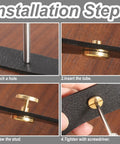 Installation steps for Hella Tough Solid Brass Chicago Screws And Leather Rivet Studs Kit Featuring Slick Plated Finish And 8mm Heads.