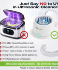 Ultrasonic Retainer Cleaner For Aligners Night Guards Dentures And Mouthguards Plus Jewelry Watches Glasses And Coins Deep Cleaning At 45000 Hz With Millions Of Micro Bubbles image showing LED lid open.