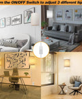 Two Pack Plug In Wall Sconce Industrial Rustic Led Wall Light with Cord 3 Color Modes in various room settings.