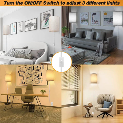 Two Pack Plug In Wall Sconce Industrial Rustic Led Wall Light with Cord 3 Color Modes in various room settings.