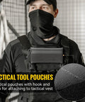 Top Shelf Black 3 Pack Tactical Zipper Pouches Featuring Secure Hook And Loop Panel For Tactical Vest Chest Rig Admin Mod Gear Tool Storage And Day One Ready Essentials Waterproof worn by individual in tactical vest.