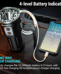 Beast Bright Rechargeable LED Flashlight With Dual Switch 13000 Lumens Of Power IPX8 Waterproof featuring USB charging capabilities