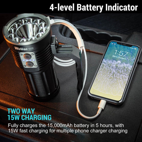 Beast Bright Rechargeable LED Flashlight With Dual Switch 13000 Lumens Of Power IPX8 Waterproof featuring USB charging capabilities