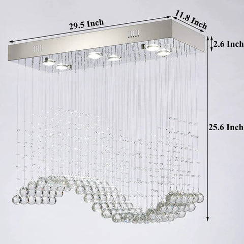 Modern K9 Crystal Raindrop Chandelier Rectangular Flush Mount For Kitchen Island And Dining Room Stunning Wave Pendant Light