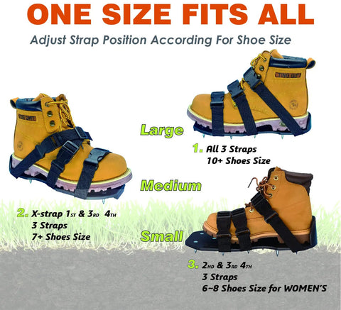 Epoxy Floor Spiked Shoes For Easy Garage Floor Coating Installations, 0.75 Inch Spikes, Adjustable Six Straps sizes guide
