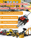 JAHEZYAN hydraulic control valve with float, 2-spool, metal body with red port caps, front view