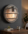 Farmhouse Wood Wall Sconce With Industrial Cage, 1 Light, Rustic Back Plate, Weathered Finish, ETL Listed Wall Lighting