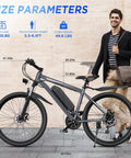Man standing with Electric Mountain Bike for Adults 26 Inch Wheel With 1000 Watt Peak Motor Up To 20 MPH Top Speed 50 Mile Range