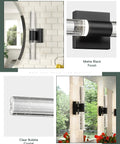 Matte Black LED Vanity Light With Bubble Glass Sconce mounted on wall, sleek modern design, 9W, 4000K, for bathroom or hallway.