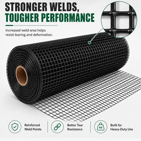 Kickass Rust Proof Vinyl Coated Hardware Cloth Half Inch Mesh 48 By 100 Feet 19 Gauge Galvanized Wire Fencing roll showing strong welds and durability.