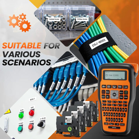 Slick One Touch Cable Wire Label Maker With Heavy Duty Tapes And No Fuss Quick Setup Workhorse Industrial Tool for labeling wires.