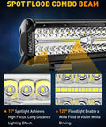 12 Inch LED Light Bar With 4 Inch LED Pod Lights Kit 54000LM Triple Row Spot Flood Off Road Lights for Truck Car UTV ATV Boat