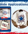 American Flag Sublimation Transfer Paper 12x10 Inch 10 Sheets Leopard Flag Pattern on mug, shirt, and coin pouch.