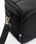 Hella Sturdy 15 Pack Solid Zinc Alloy D Ring Swivel Lobster Claw Clasp Hardware For Crafting Lanyards Bag Straps And Outdoor Gear Attachments Anti Rust Gold Finish shown attached to a black bag.